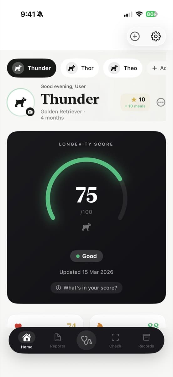 Furever app — Longevity Score dashboard